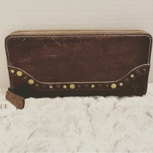 Frye Mellissa Western Leather Studded Zip Around Wallet Cognac NWT! 👛 🏷️